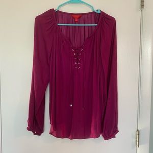 Jennifer Lopez magenta lace up dressy blouse XS